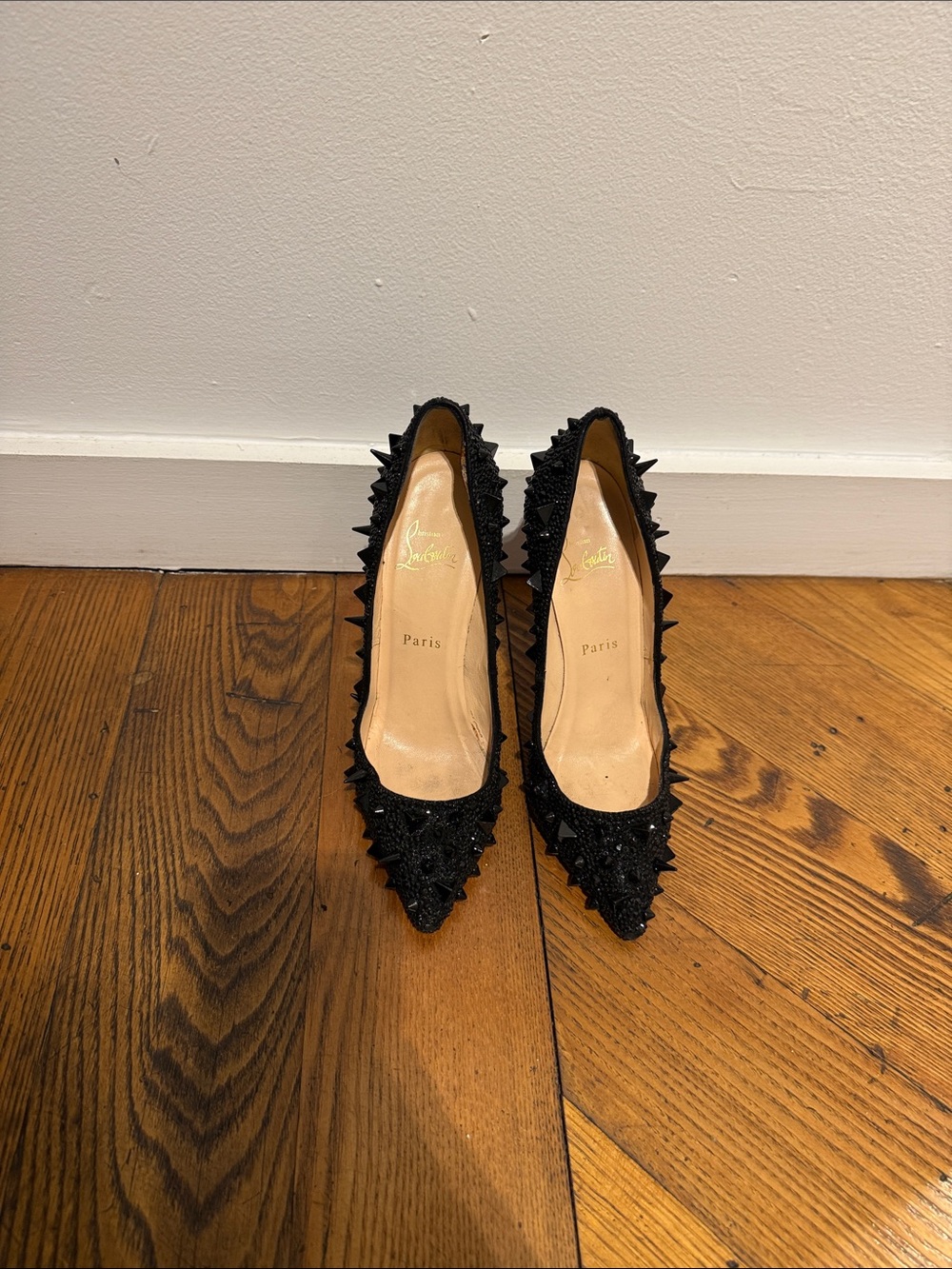 Christian Louboutin Black Studded Pointed Toe Pumps size 36.5